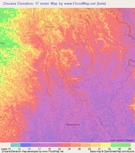 Zinzana,Mozambique Elevation Map