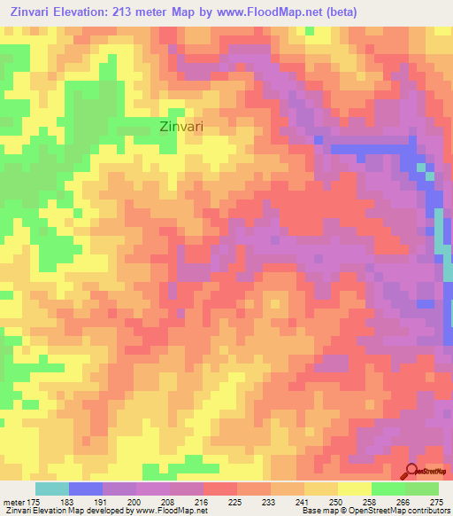 Zinvari,Mozambique Elevation Map