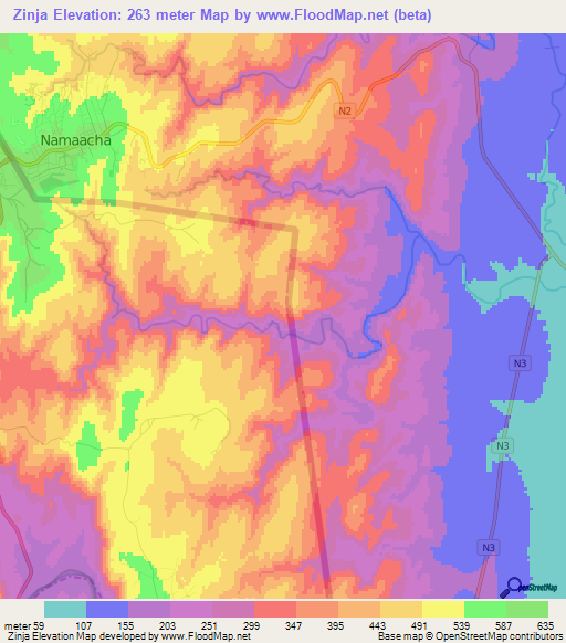 Zinja,Mozambique Elevation Map