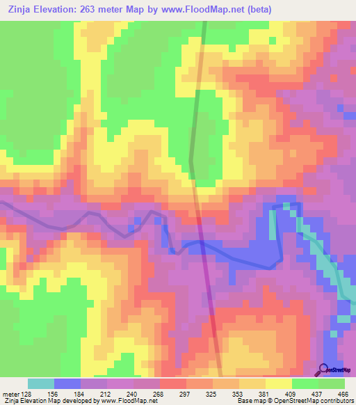 Zinja,Mozambique Elevation Map