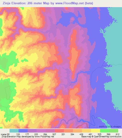 Zinja,Mozambique Elevation Map