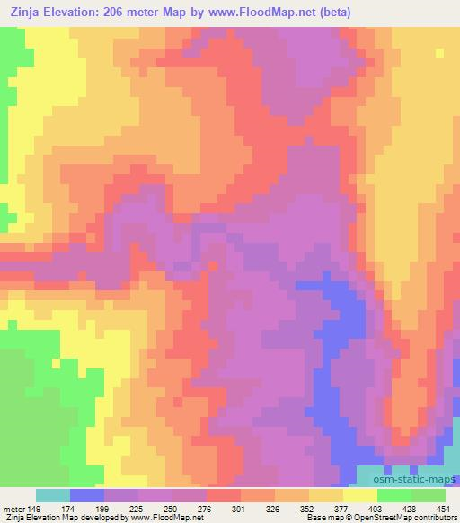 Zinja,Mozambique Elevation Map