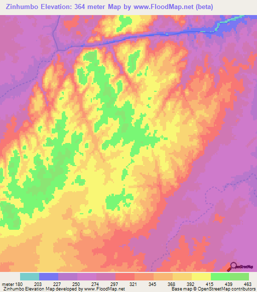 Zinhumbo,Mozambique Elevation Map