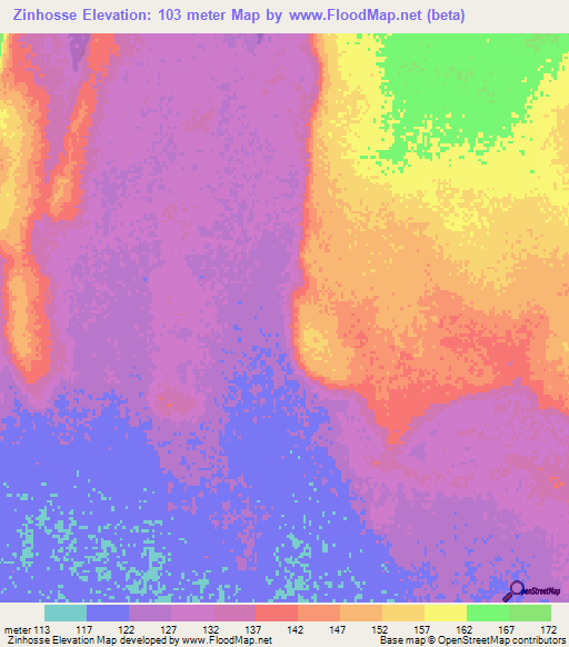 Zinhosse,Mozambique Elevation Map