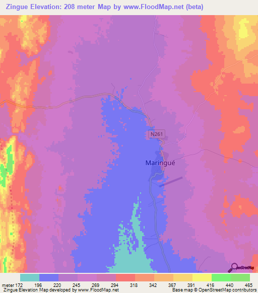 Zingue,Mozambique Elevation Map