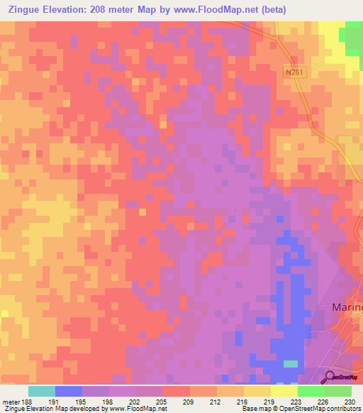 Zingue,Mozambique Elevation Map