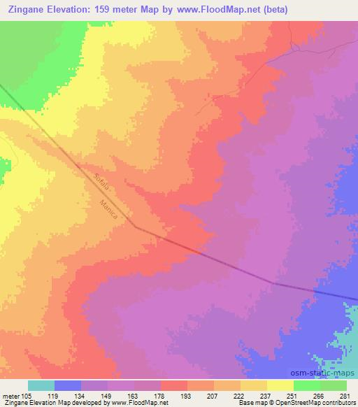 Zingane,Mozambique Elevation Map