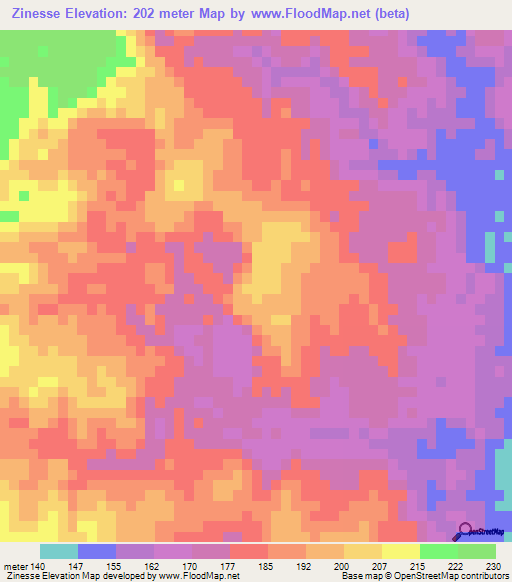 Zinesse,Mozambique Elevation Map