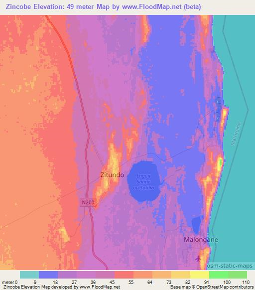 Zincobe,Mozambique Elevation Map