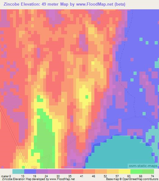 Zincobe,Mozambique Elevation Map