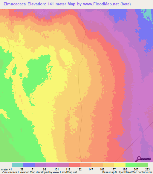 Zimucacaca,Mozambique Elevation Map