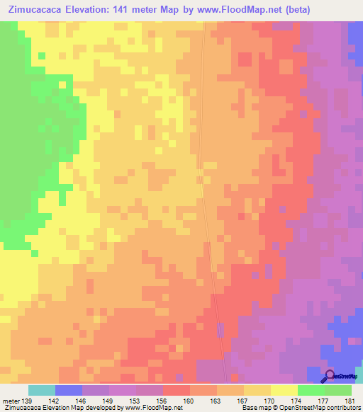 Zimucacaca,Mozambique Elevation Map