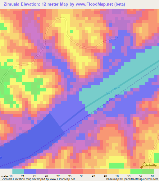 Zimuala,Mozambique Elevation Map