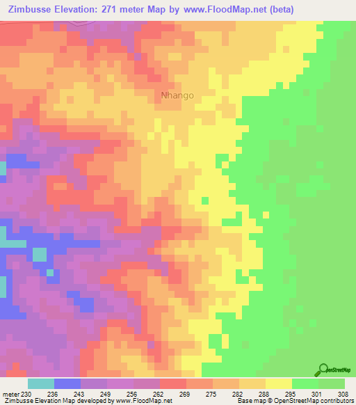Zimbusse,Mozambique Elevation Map