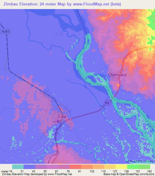 Zimbau,Mozambique Elevation Map