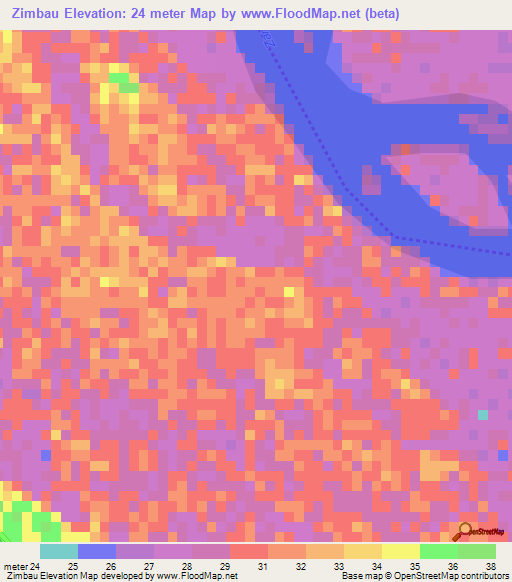 Zimbau,Mozambique Elevation Map