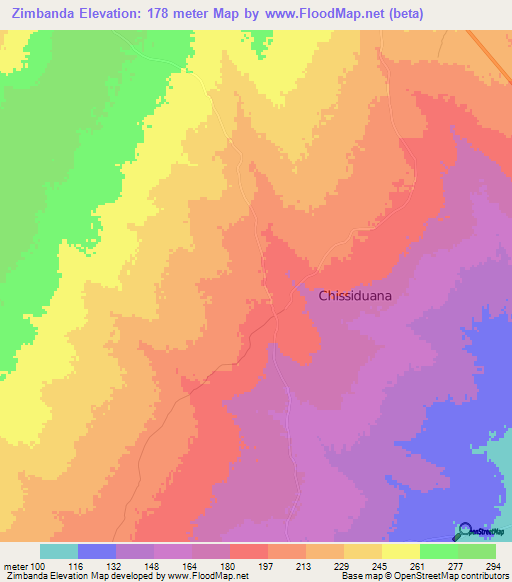 Zimbanda,Mozambique Elevation Map