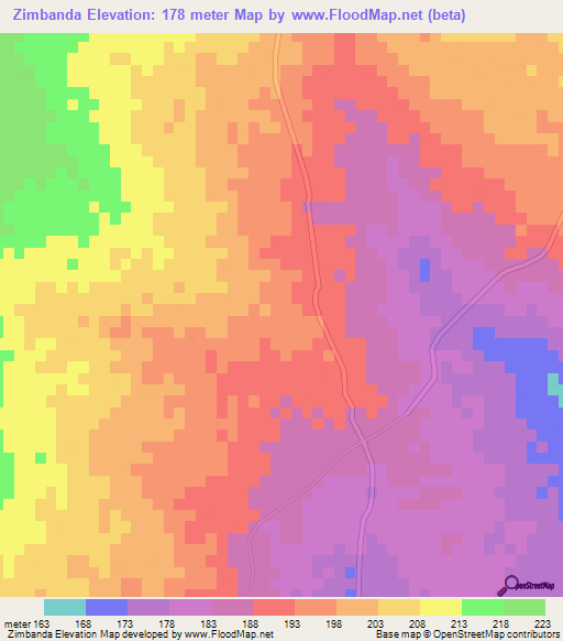 Zimbanda,Mozambique Elevation Map