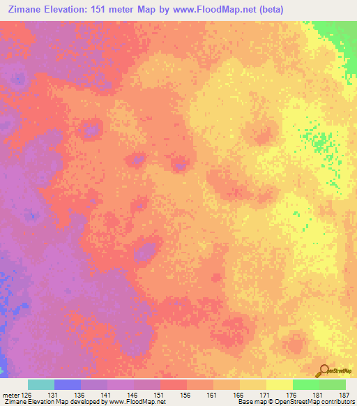 Zimane,Mozambique Elevation Map