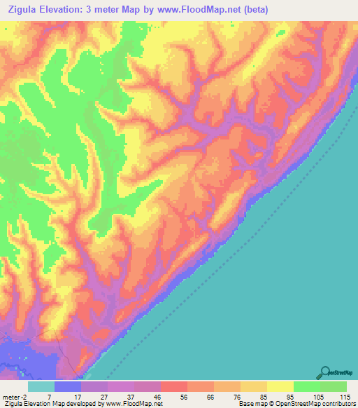 Zigula,Mozambique Elevation Map