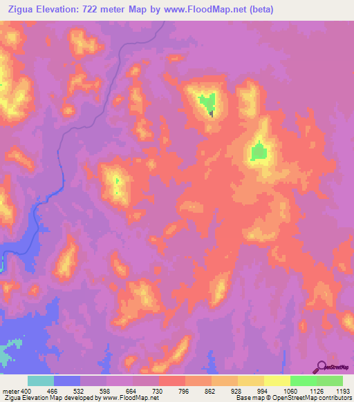 Zigua,Mozambique Elevation Map