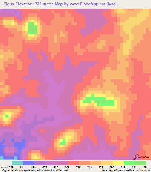Zigua,Mozambique Elevation Map