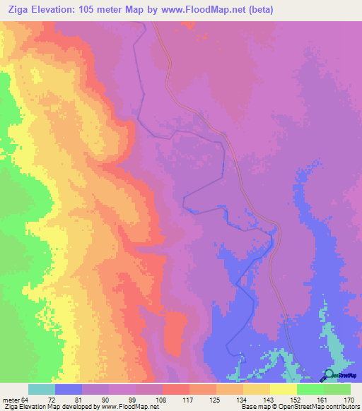 Ziga,Mozambique Elevation Map