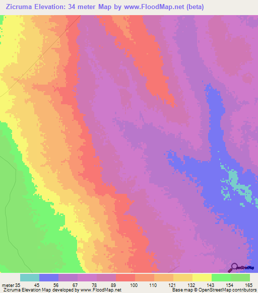 Zicruma,Mozambique Elevation Map