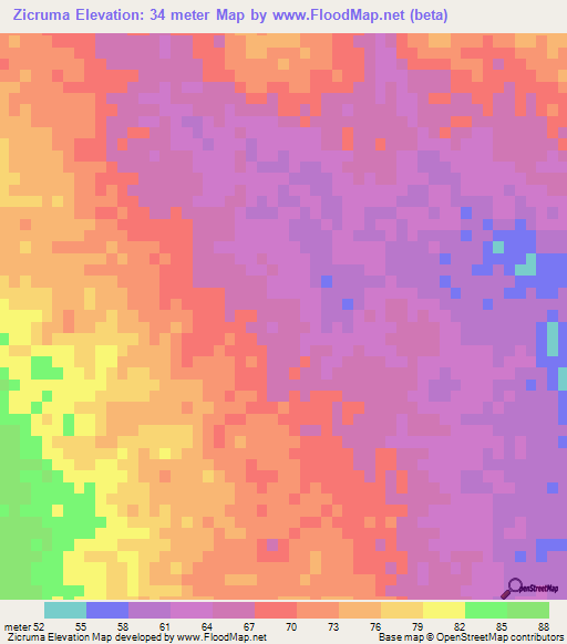 Zicruma,Mozambique Elevation Map