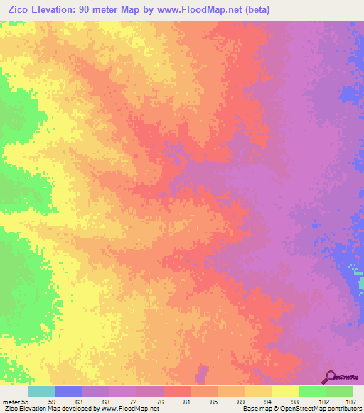 Zico,Mozambique Elevation Map