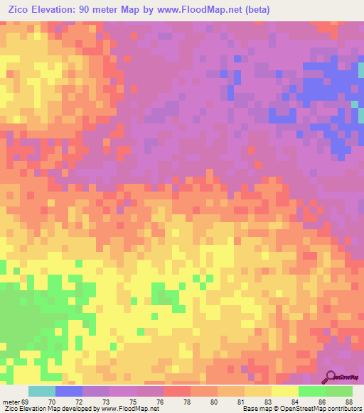 Zico,Mozambique Elevation Map
