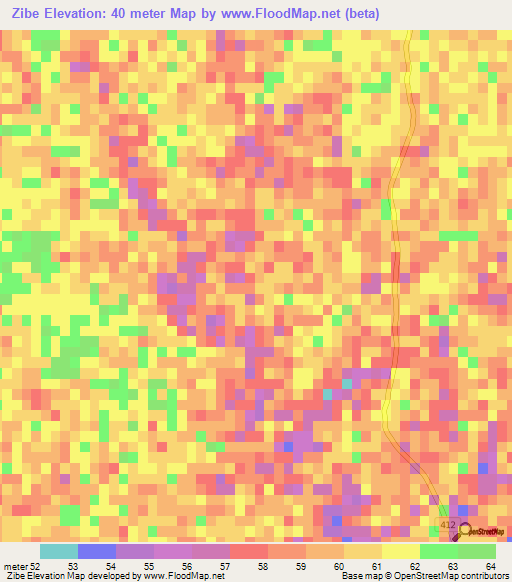Zibe,Mozambique Elevation Map