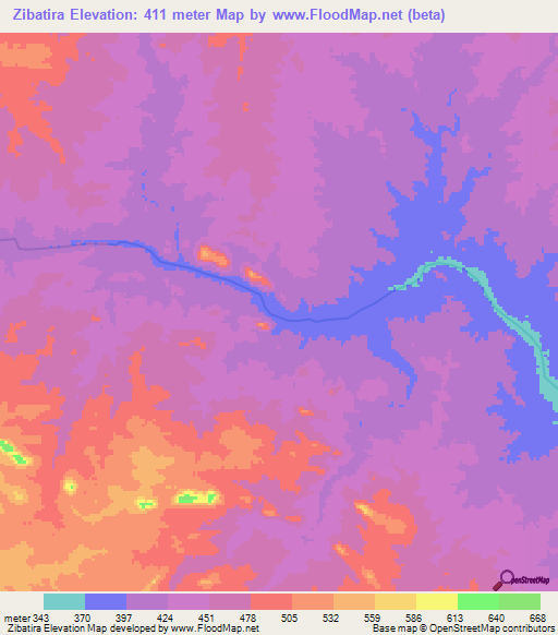 Zibatira,Mozambique Elevation Map