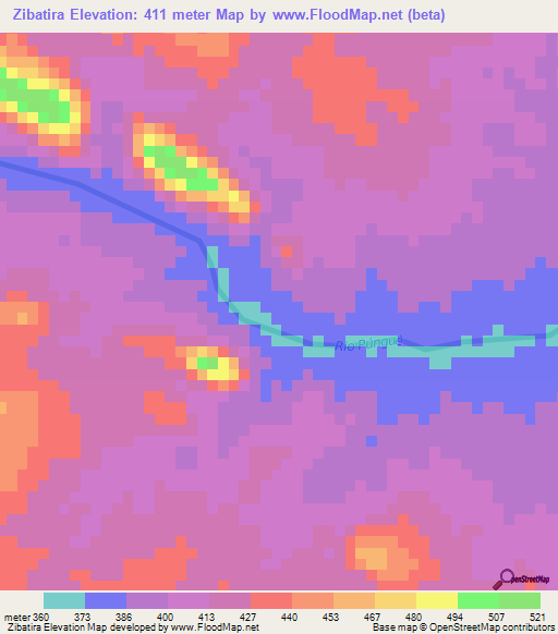 Zibatira,Mozambique Elevation Map