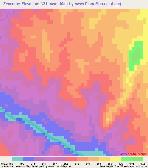 Zenembe,Mozambique Elevation Map