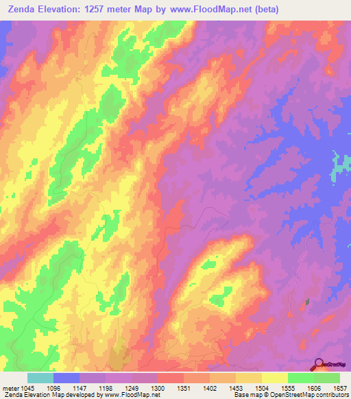 Zenda,Mozambique Elevation Map
