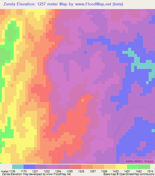 Zenda,Mozambique Elevation Map