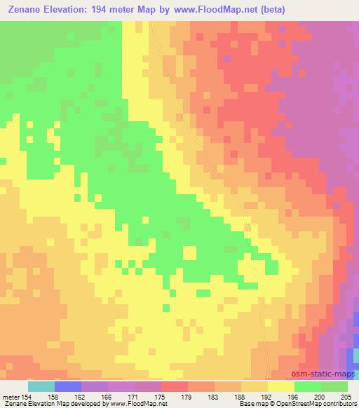 Zenane,Mozambique Elevation Map