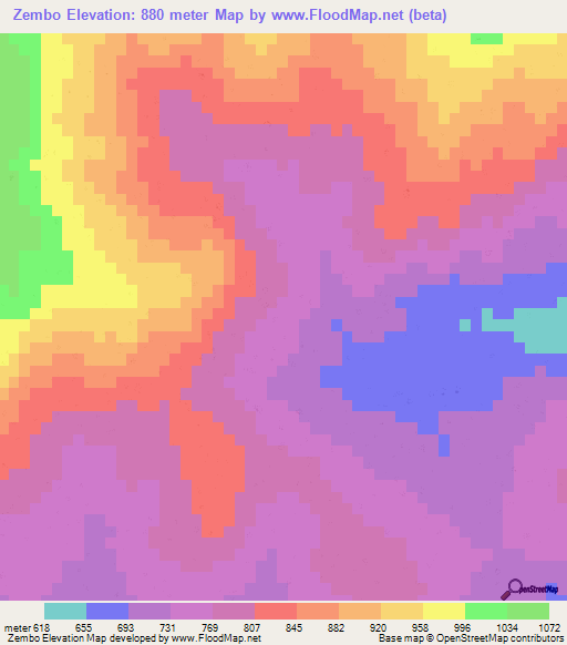 Zembo,Mozambique Elevation Map