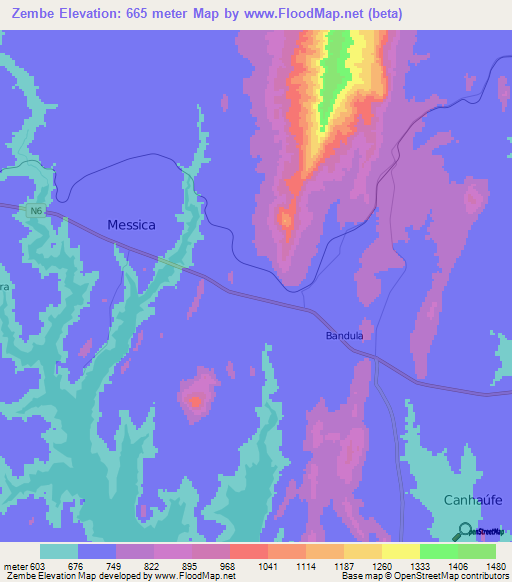 Zembe,Mozambique Elevation Map