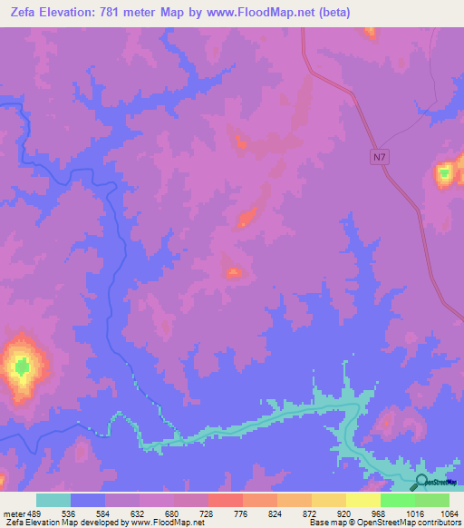 Zefa,Mozambique Elevation Map