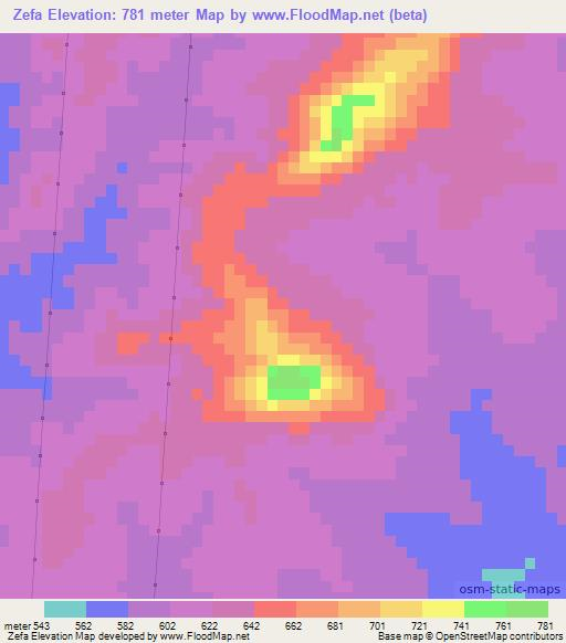 Zefa,Mozambique Elevation Map