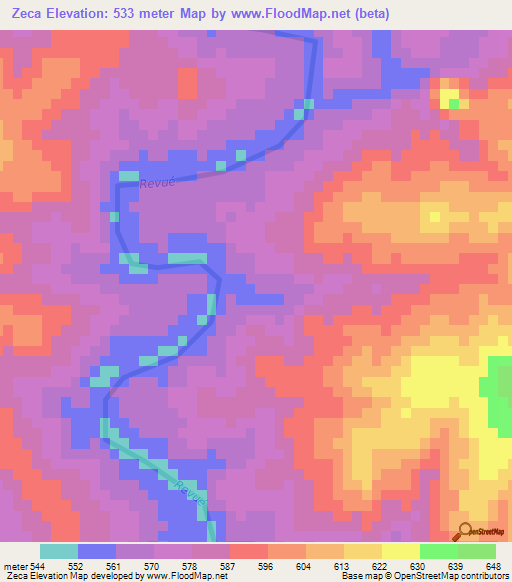 Zeca,Mozambique Elevation Map