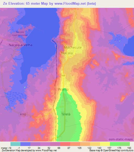 Ze,Mozambique Elevation Map