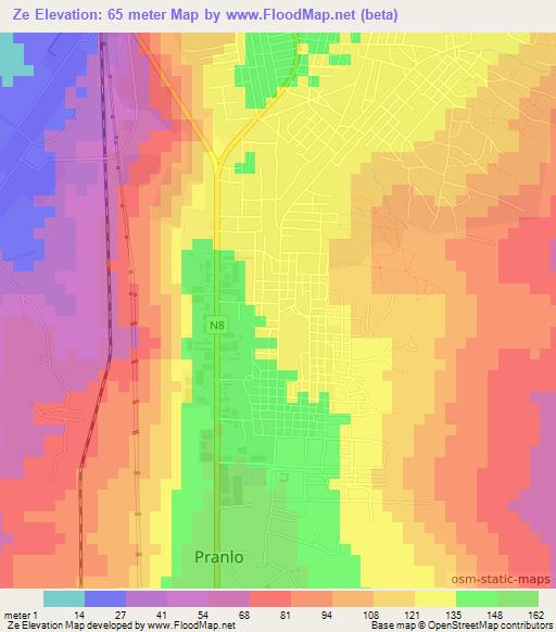 Ze,Mozambique Elevation Map