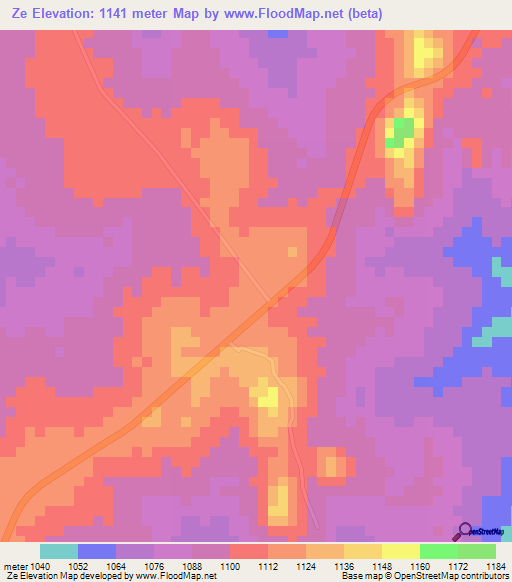 Ze,Mozambique Elevation Map