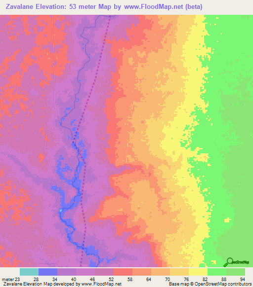 Zavalane,Mozambique Elevation Map