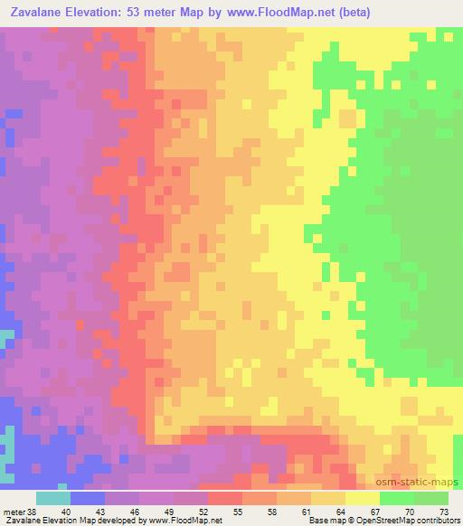 Zavalane,Mozambique Elevation Map