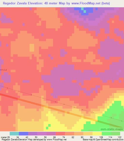 Regedor Zavala,Mozambique Elevation Map