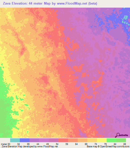 Zava,Mozambique Elevation Map